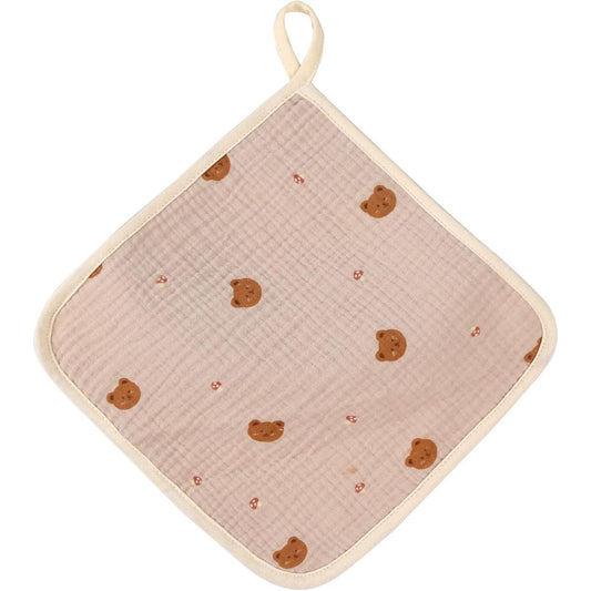 Prosop Absorbant, din Bumbac, 25 x 25 cm, Model Ursuleti, cu Agatatoare, Crem