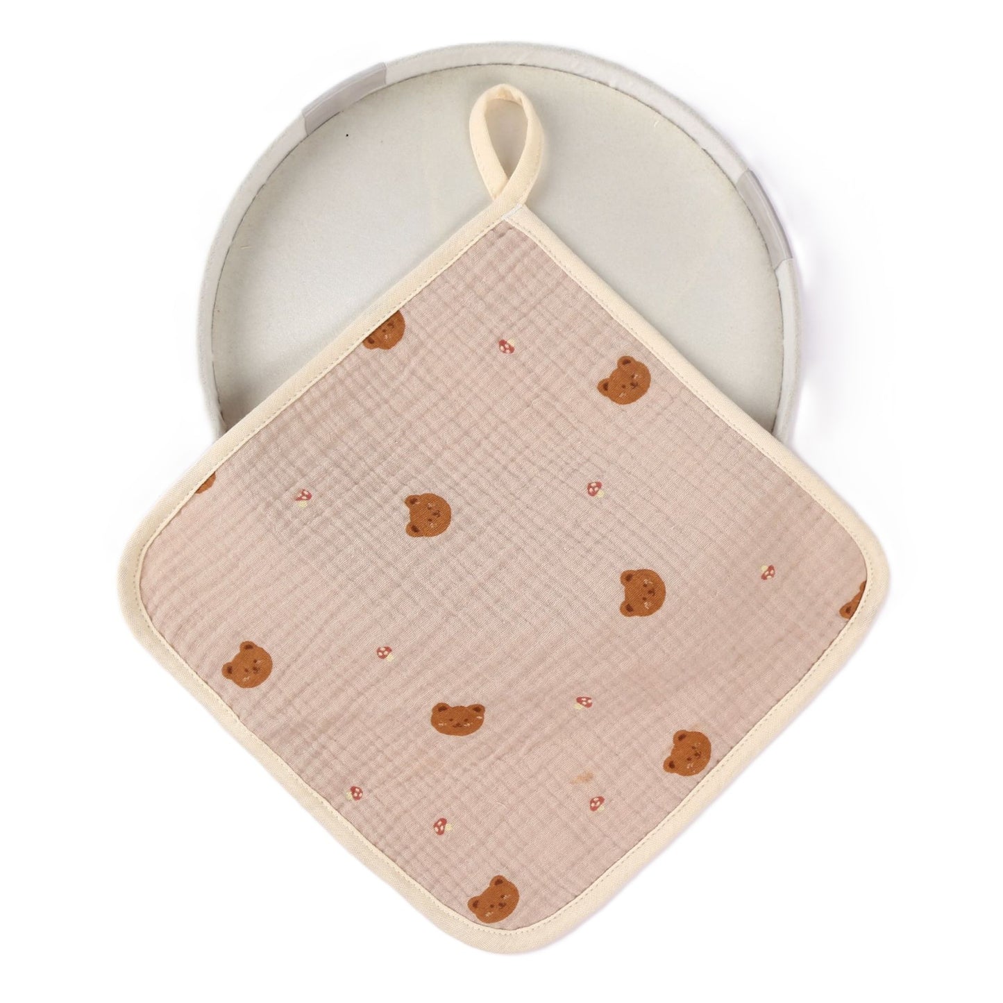 Prosop Absorbant, din Bumbac, 25 x 25 cm, Model Ursuleti, cu Agatatoare, Crem