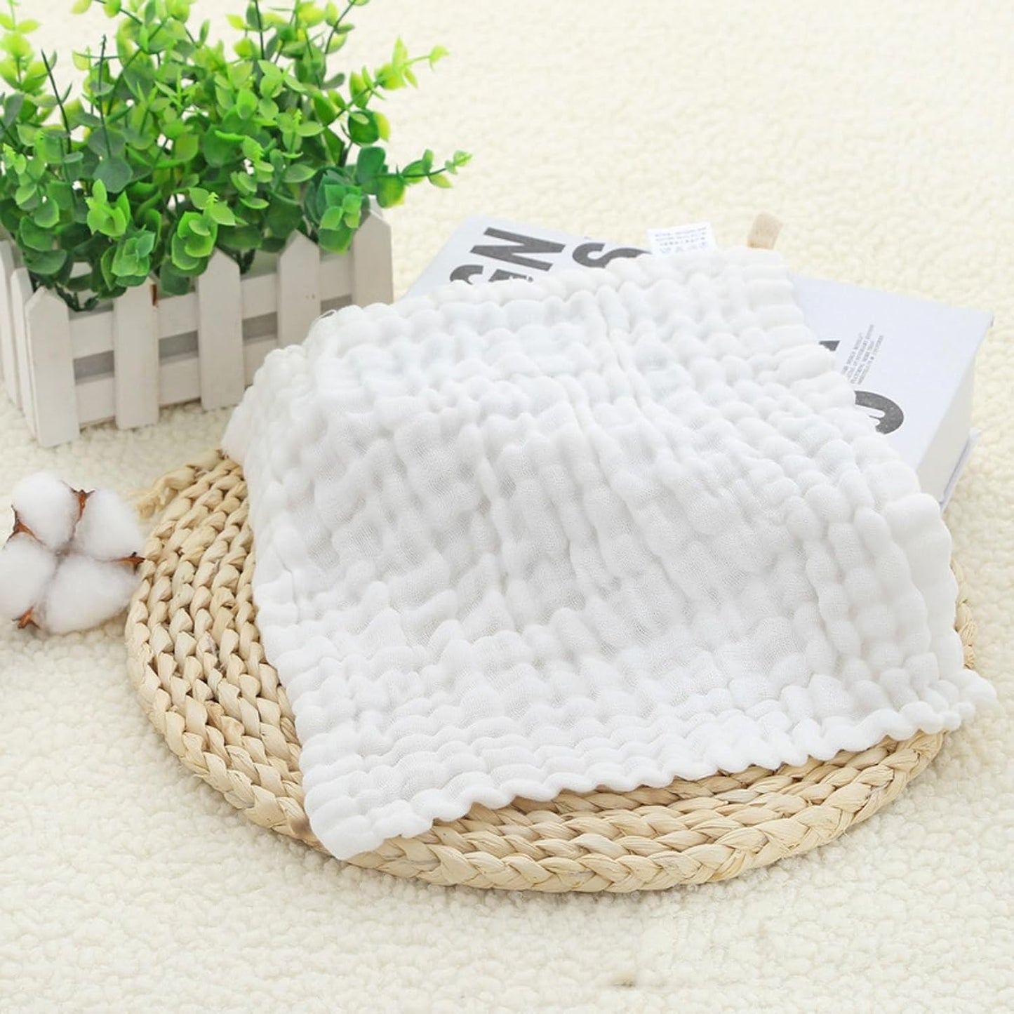 Prosop Absorbant, din Bumbac, 6 Straturi, 30 x 30 cm, Alb