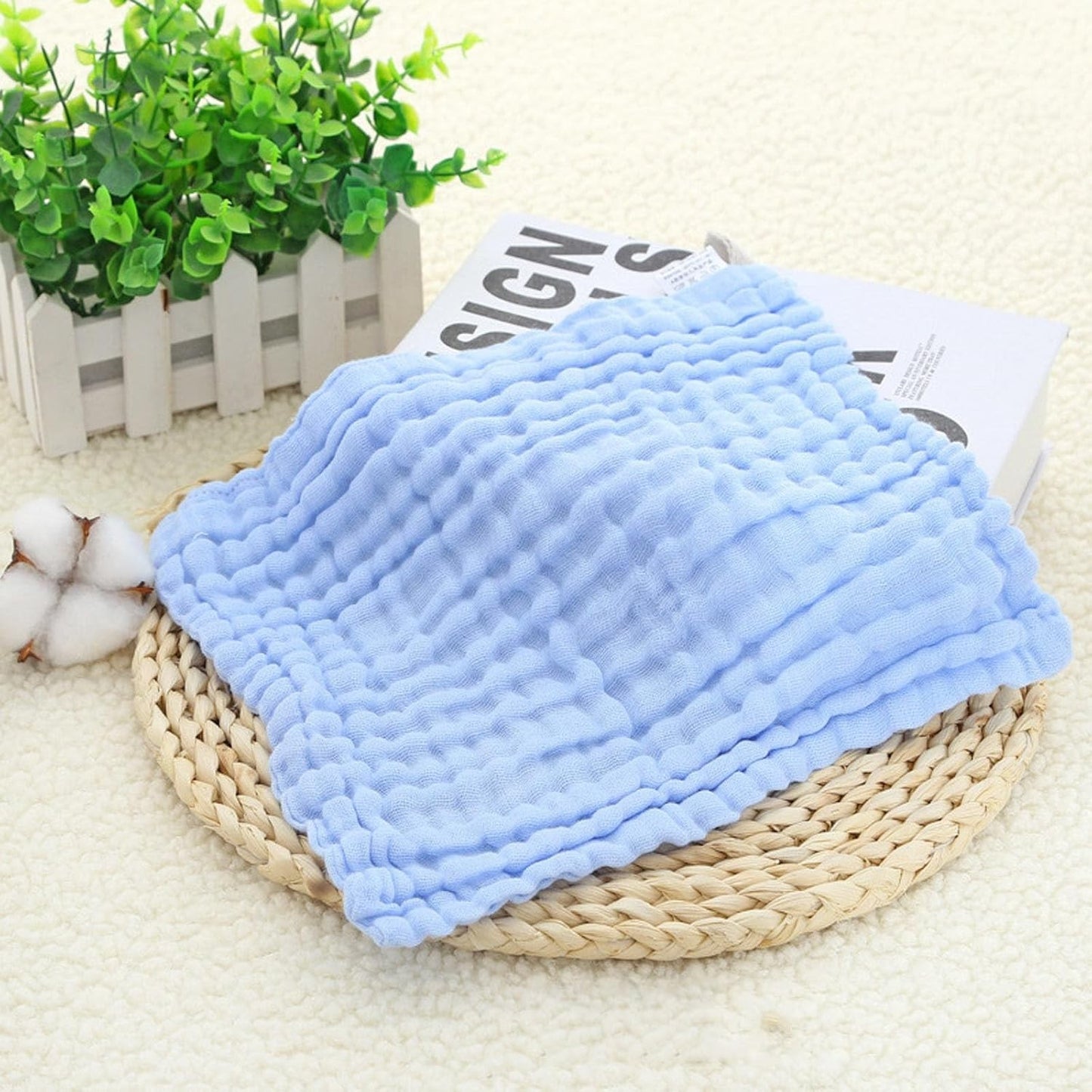 Prosop Absorbant, din Bumbac, 6 Straturi, 30 x 30 cm, Albastru