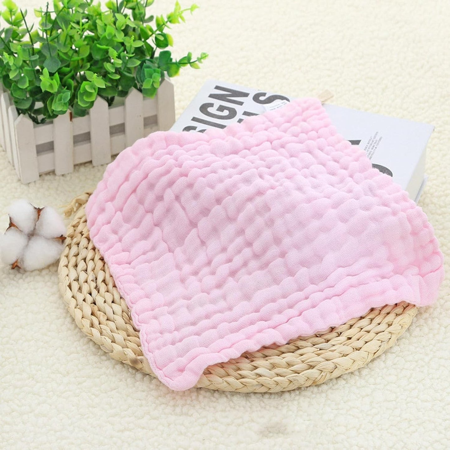 Prosop Absorbant, din Bumbac, 6 Straturi, 30 x 30 cm, Roz