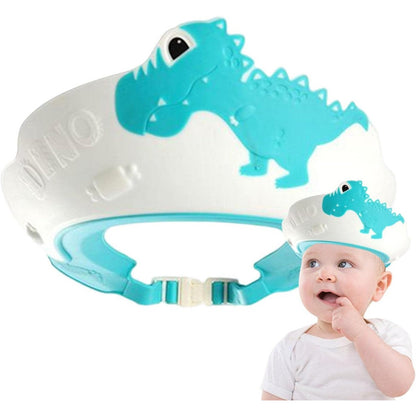 Viziera de Protectie Baie Pentru Copii, Fippy, Model Dinozaur, Dimensiune ajustabila, Durabil, Usor de curatat, Impotriva Samponului, pentru Ochi si Urechi, TPE+PP, 22x21 cm, Albastru