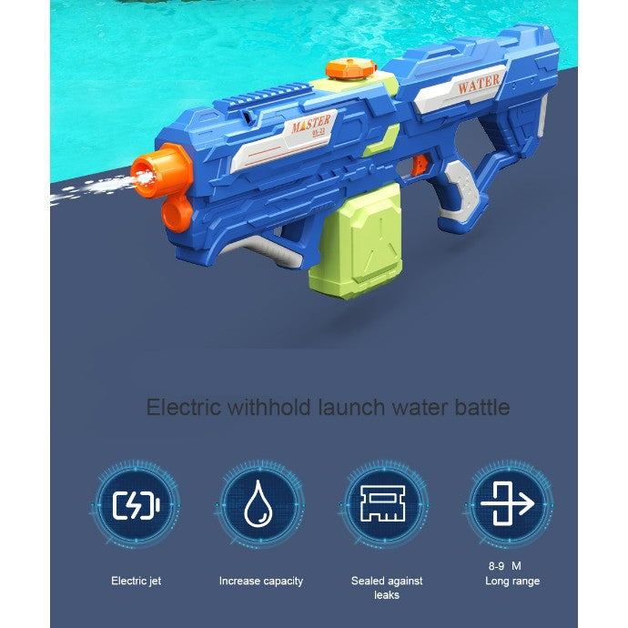 Pistol cu Apa pentru Copii, Rezervor 600ml, 14ani+, cu baterie 1200mAh, Electric Burst, Albastru/Verde, 800ML