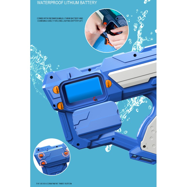 Pistol cu Apa pentru Copii, Rezervor 600ml, 14ani+, cu baterie 1200mAh, Electric Burst, Albastru/Verde, 800ML