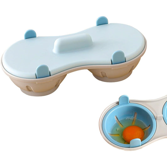 Recipient Dublu pentru Oua, din Plastic, pentru Gatit la Microunde, 22 x 11.8 x 8 cm, Albastru