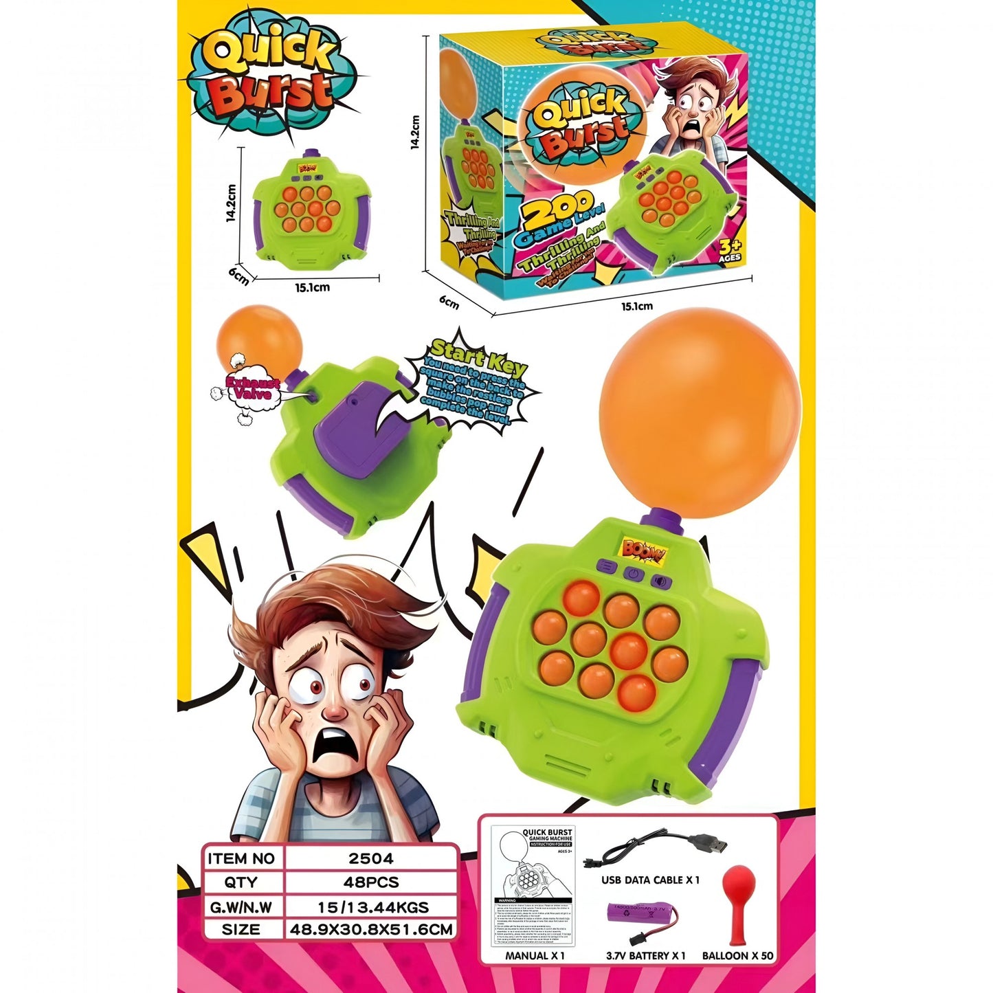Joc Pop-It Antistres, Electronic, 50 de Baloane, Muzica, 2 Moduri de Joc, Nivel Maxim 200, 14.5x13.5x5.7cm, Verde