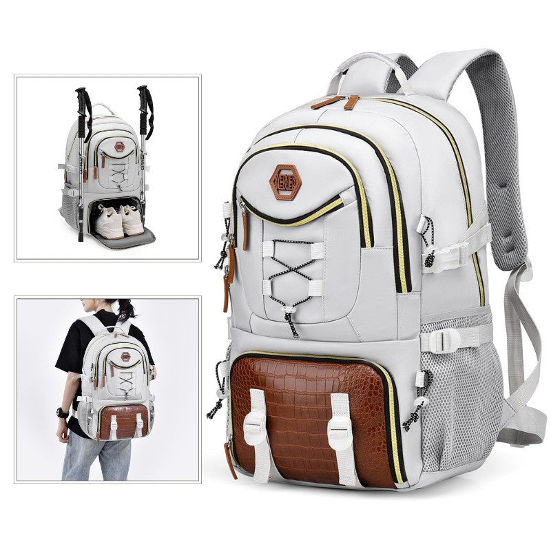 Rucsac Multifunctional pentru Calatorie, pentru Alpinism, Voiaj, Drumetii, din Panza Oxford, 34x16x52 cm, Alb