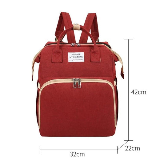 Rucsac Multifunctional pentru Mamici, cu Patut Pliabil si Baza de Schimbat, Rezistent la Apa, Capacitate Mare, Usor, Compartimente Multiple, Buzunar Termic pentru Lapte, 42 x 32 x 22 cm, Rosu