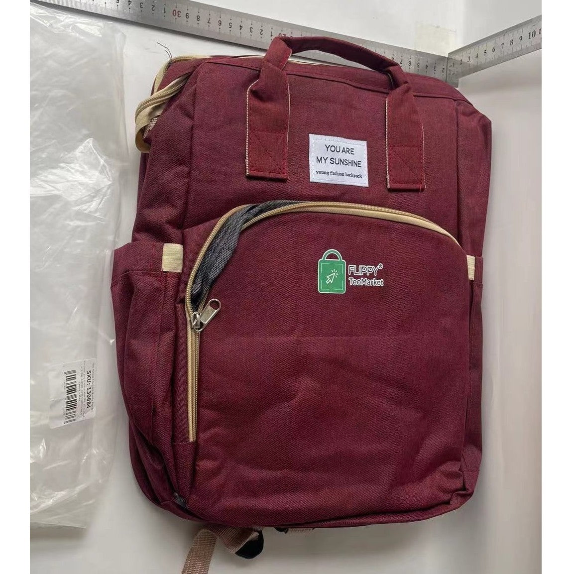 Rucsac Multifunctional pentru Mamici, cu Patut Pliabil si Baza de Schimbat, Rezistent la Apa, Capacitate Mare, Usor, Compartimente Multiple, Buzunar Termic pentru Lapte, 42 x 32 x 22 cm, Rosu
