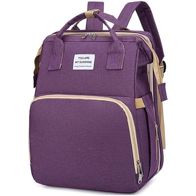 Rucsac Multifunctional pentru Mamici, cu Patut Pliabil si Baza de Schimbat, Rezistent la Apa, Capacitate Mare, Usor, Compartimente Multiple, Buzunar Termic pentru Lapte, 42 x 32 x 22 cm, Mov