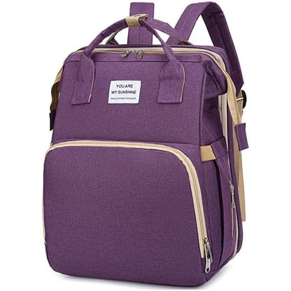 Rucsac Multifunctional pentru Mamici, cu Patut Pliabil si Baza de Schimbat, Rezistent la Apa, Capacitate Mare, Usor, Compartimente Multiple, Buzunar Termic pentru Lapte, 42 x 32 x 22 cm, Mov