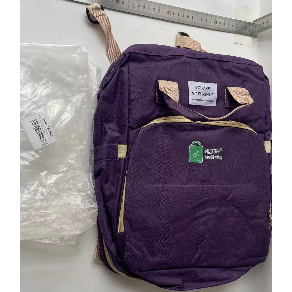 Rucsac Multifunctional pentru Mamici, cu Patut Pliabil si Baza de Schimbat, Rezistent la Apa, Capacitate Mare, Usor, Compartimente Multiple, Buzunar Termic pentru Lapte, 42 x 32 x 22 cm, Mov