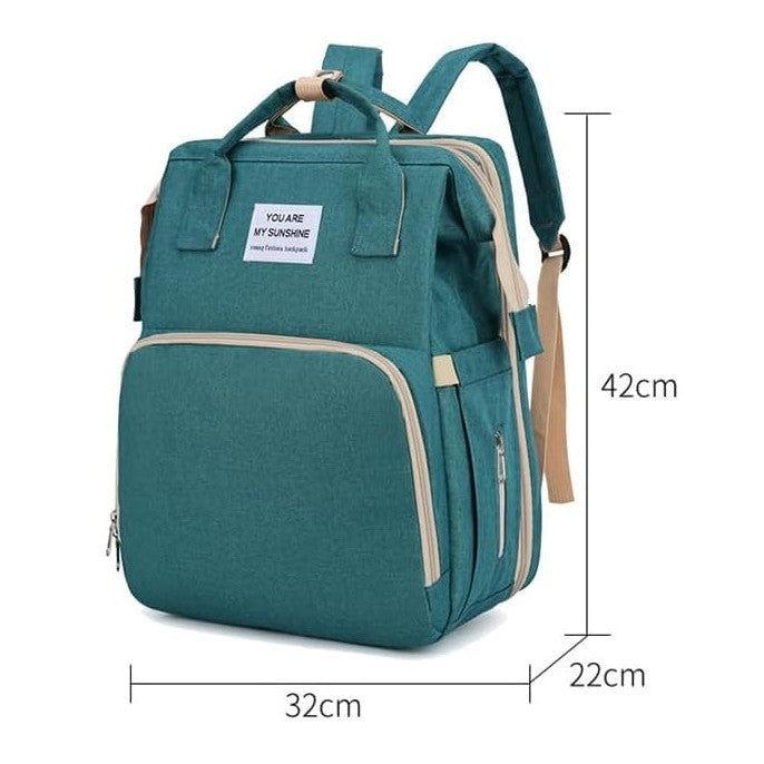 Rucsac Multifunctional pentru Mamici, cu Patut Pliabil si Baza de Schimbat, Rezistent la Apa, Capacitate Mare, Usor, Compartimente Multiple, Buzunar Termic pentru Lapte, 42 x 32 x 22 cm, Verde