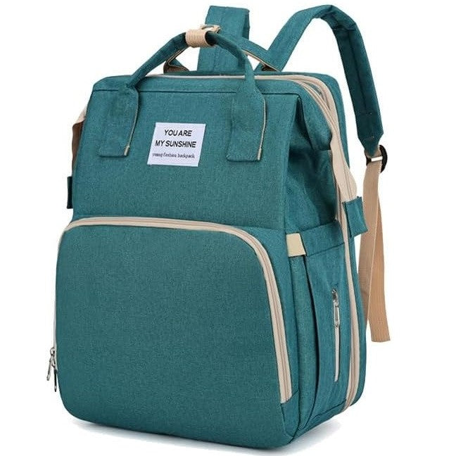 Rucsac Multifunctional pentru Mamici, cu Patut Pliabil si Baza de Schimbat, Rezistent la Apa, Capacitate Mare, Usor, Compartimente Multiple, Buzunar Termic pentru Lapte, 42 x 32 x 22 cm, Verde