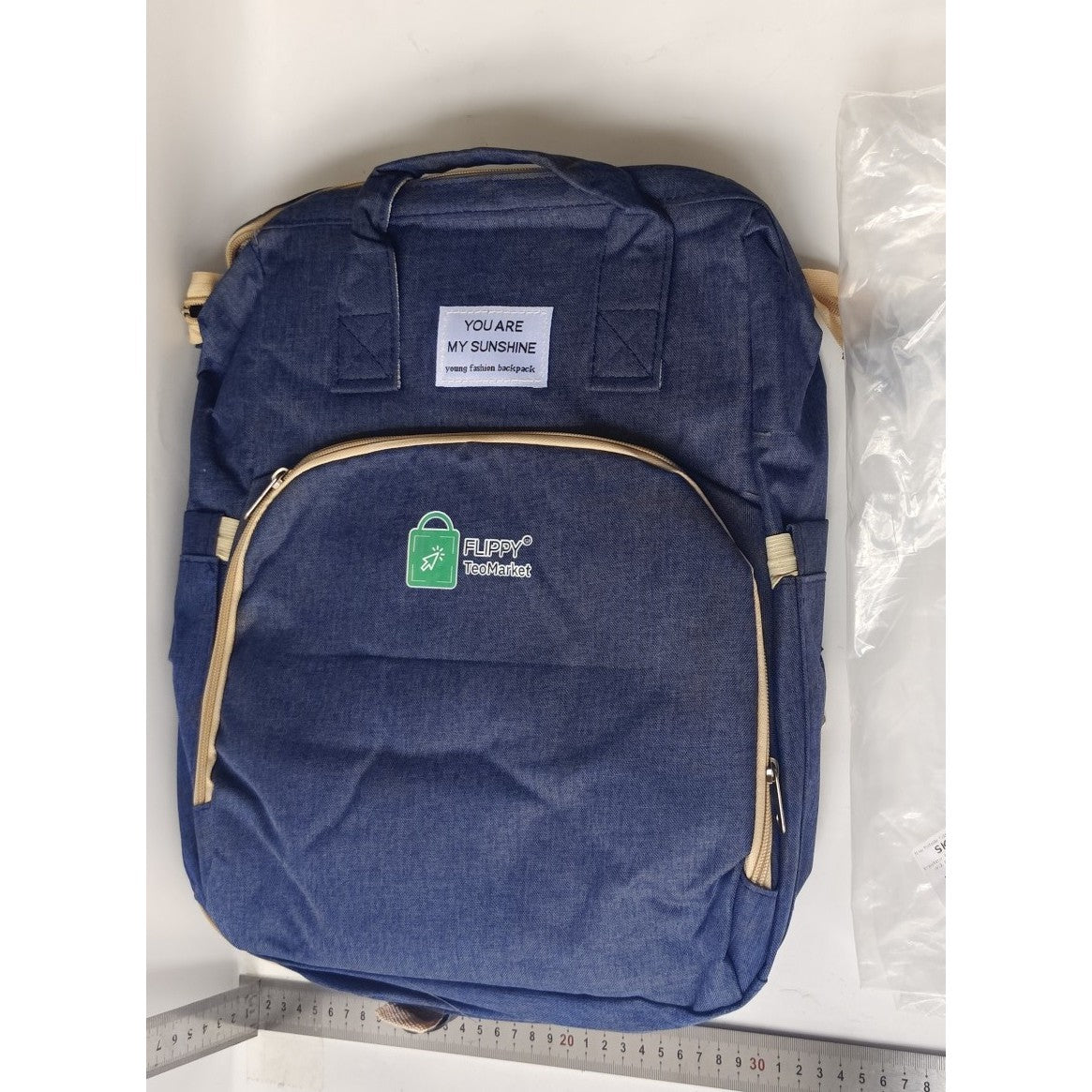 Rucsac Multifunctional pentru Mamici, cu Patut Pliabil si Baza de Schimbat, Rezistent la Apa, Capacitate Mare, Usor, Compartimente Multiple, Buzunar Termic pentru Lapte, 42 x 32 x 22 cm, Albastru Inchis