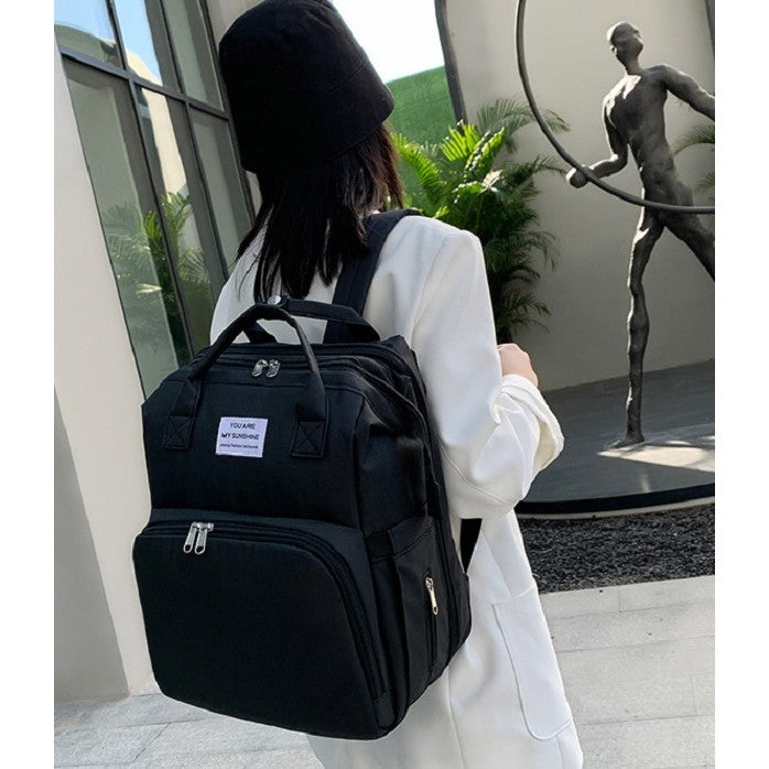 Rucsac Multifunctional pentru Mamici, cu Patut Pliabil si Baza de Schimbat, Rezistent la Apa, Capacitate Mare, Usor, Compartimente Multiple, Buzunar Termic pentru Lapte, 42 x 32 x 22 cm, Negru
