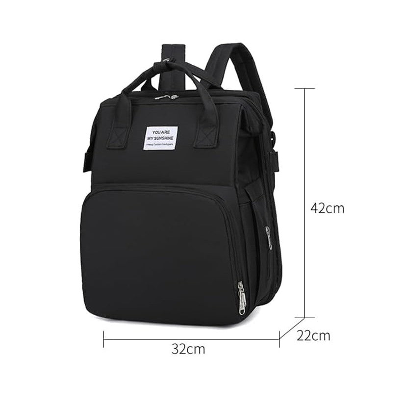 Rucsac Multifunctional pentru Mamici, cu Patut Pliabil si Baza de Schimbat, Rezistent la Apa, Capacitate Mare, Usor, Compartimente Multiple, Buzunar Termic pentru Lapte, 42 x 32 x 22 cm, Negru