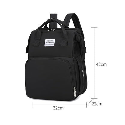 Rucsac Multifunctional pentru Mamici, cu Patut Pliabil si Baza de Schimbat, Rezistent la Apa, Capacitate Mare, Usor, Compartimente Multiple, Buzunar Termic pentru Lapte, 42 x 32 x 22 cm, Negru