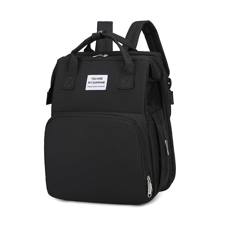 Rucsac Multifunctional pentru Mamici, cu Patut Pliabil si Baza de Schimbat, Rezistent la Apa, Capacitate Mare, Usor, Compartimente Multiple, Buzunar Termic pentru Lapte, 42 x 32 x 22 cm, Negru