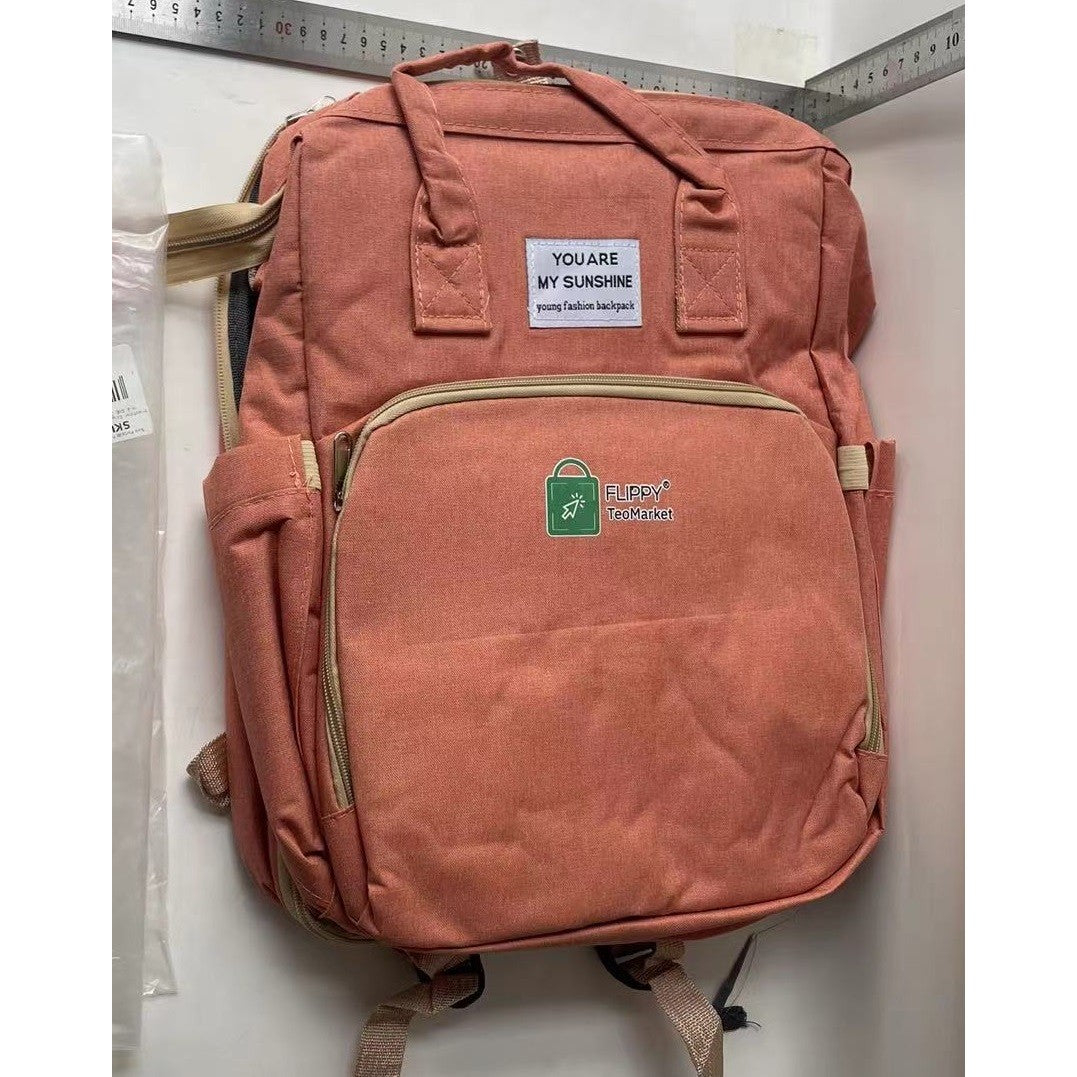 Rucsac Multifunctional pentru Mamici, cu Patut Pliabil si Baza de Schimbat, Rezistent la Apa, Capacitate Mare, Usor, Compartimente Multiple, Buzunar Termic pentru Lapte, 42 x 32 x 22 cm, Roz Pudra