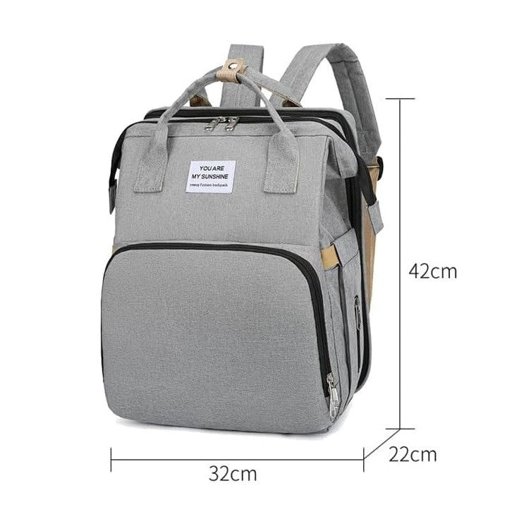 Rucsac Multifunctional pentru Mamici, cu Patut Pliabil si Baza de Schimbat, Rezistent la Apa, Capacitate Mare, Usor, Compartimente Multiple, Buzunar Termic pentru Lapte, 42 x 32 x 22 cm, Gri
