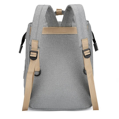Rucsac Multifunctional pentru Mamici, cu Patut Pliabil si Baza de Schimbat, Rezistent la Apa, Capacitate Mare, Usor, Compartimente Multiple, Buzunar Termic pentru Lapte, 42 x 32 x 22 cm, Gri