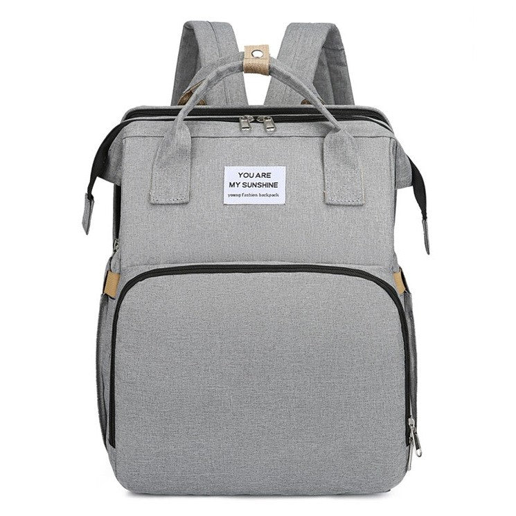 Rucsac Multifunctional pentru Mamici, cu Patut Pliabil si Baza de Schimbat, Rezistent la Apa, Capacitate Mare, Usor, Compartimente Multiple, Buzunar Termic pentru Lapte, 42 x 32 x 22 cm, Gri