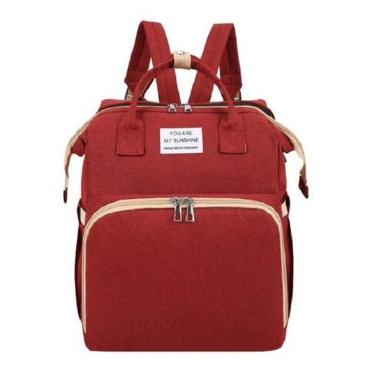 Rucsac Multifunctional pentru Mamici, cu Patut Pliabil si Baza de Schimbat, Rezistent la Apa, Capacitate Mare, Usor, Compartimente Multiple, Buzunar Termic pentru Lapte, 42 x 32 x 22 cm, Rosu