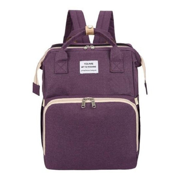 Rucsac Multifunctional pentru Mamici, cu Patut Pliabil si Baza de Schimbat, Rezistent la Apa, Capacitate Mare, Usor, Compartimente Multiple, Buzunar Termic pentru Lapte, 42 x 32 x 22 cm, Mov