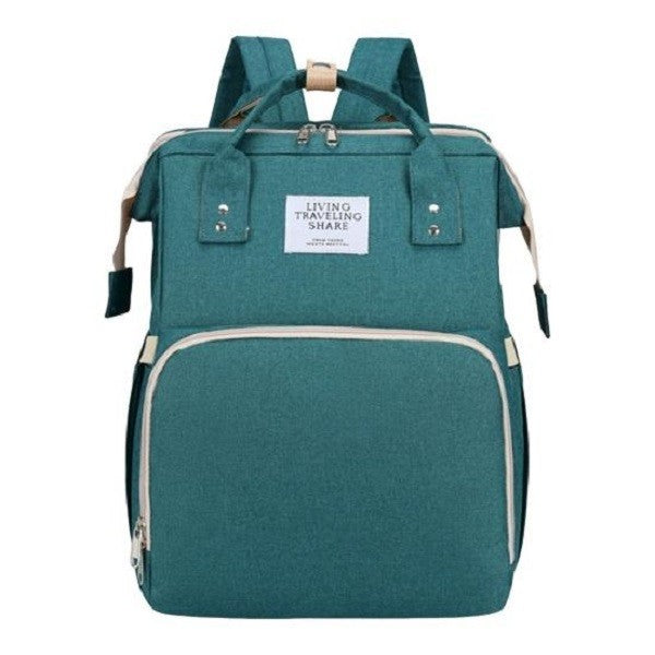Rucsac Multifunctional pentru Mamici, cu Patut Pliabil si Baza de Schimbat, Rezistent la Apa, Capacitate Mare, Usor, Compartimente Multiple, Buzunar Termic pentru Lapte, 42 x 32 x 22 cm, Verde