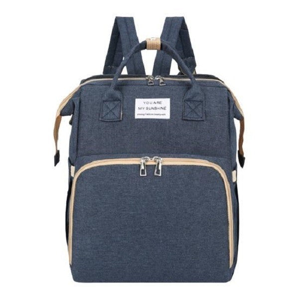 Rucsac Multifunctional pentru Mamici, cu Patut Pliabil si Baza de Schimbat, Rezistent la Apa, Capacitate Mare, Usor, Compartimente Multiple, Buzunar Termic pentru Lapte, 42 x 32 x 22 cm, Albastru Inchis