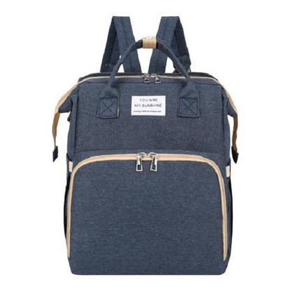 Rucsac Multifunctional pentru Mamici, cu Patut Pliabil si Baza de Schimbat, Rezistent la Apa, Capacitate Mare, Usor, Compartimente Multiple, Buzunar Termic pentru Lapte, 42 x 32 x 22 cm, Albastru Inchis