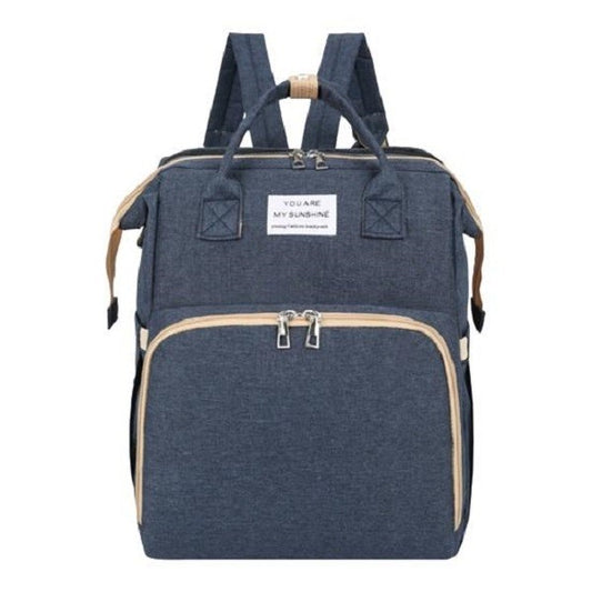 Rucsac Multifunctional pentru Mamici, cu Patut Pliabil si Baza de Schimbat, Rezistent la Apa, Capacitate Mare, Usor, Compartimente Multiple, Buzunar Termic pentru Lapte, 42 x 32 x 22 cm, Albastru Inchis