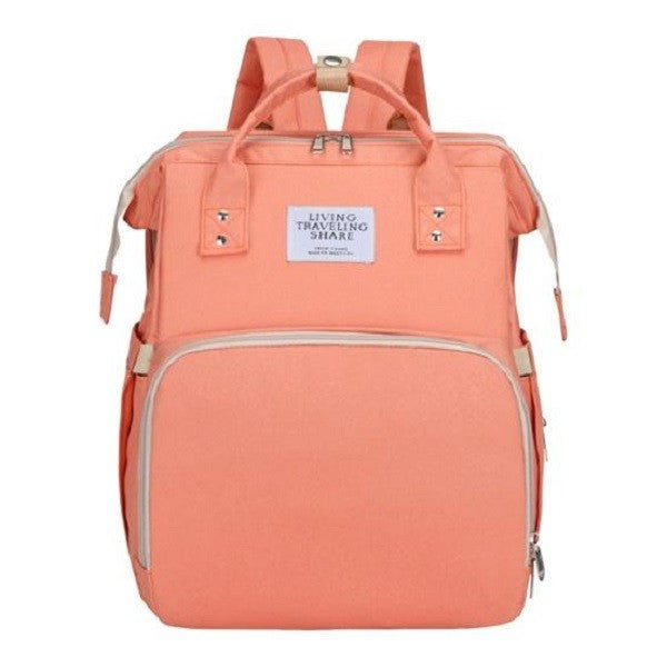 Rucsac Multifunctional pentru Mamici, cu Patut Pliabil si Baza de Schimbat, Rezistent la Apa, Capacitate Mare, Usor, Compartimente Multiple, Buzunar Termic pentru Lapte, 42 x 32 x 22 cm, Roz Pudra