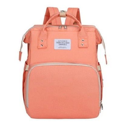 Rucsac Multifunctional pentru Mamici, cu Patut Pliabil si Baza de Schimbat, Rezistent la Apa, Capacitate Mare, Usor, Compartimente Multiple, Buzunar Termic pentru Lapte, 42 x 32 x 22 cm, Roz Pudra