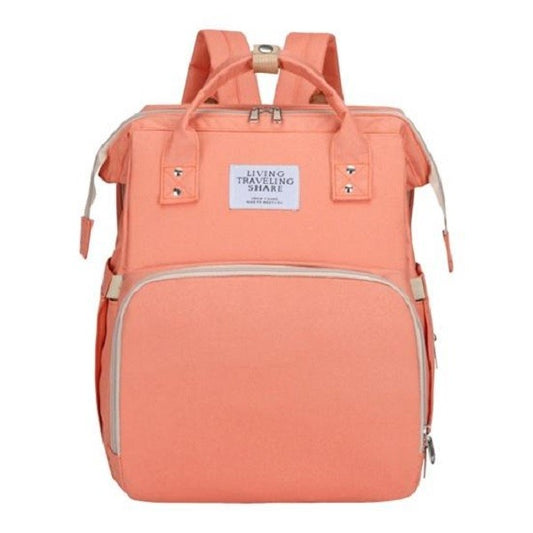 Rucsac Multifunctional pentru Mamici, cu Patut Pliabil si Baza de Schimbat, Rezistent la Apa, Capacitate Mare, Usor, Compartimente Multiple, Buzunar Termic pentru Lapte, 42 x 32 x 22 cm, Roz Pudra