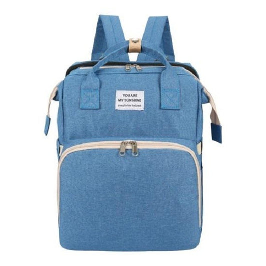 Rucsac Multifunctional pentru Mamici, cu Patut Pliabil si Baza de Schimbat, Rezistent la Apa, Capacitate Mare, Usor, Compartimente Multiple, Buzunar Termic pentru Lapte, 42 x 32 x 22 cm, Albastru Deschis