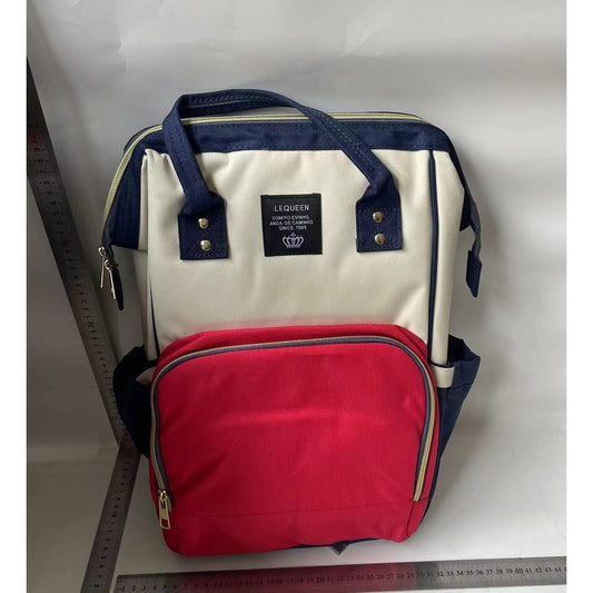 Rucsac Multifunctional pentru Mamici, din Panza Oxford, Compartimentare Multipla, Impermeabil, 43 x 18 x 26 cm, Alb/Rosu/Albastru