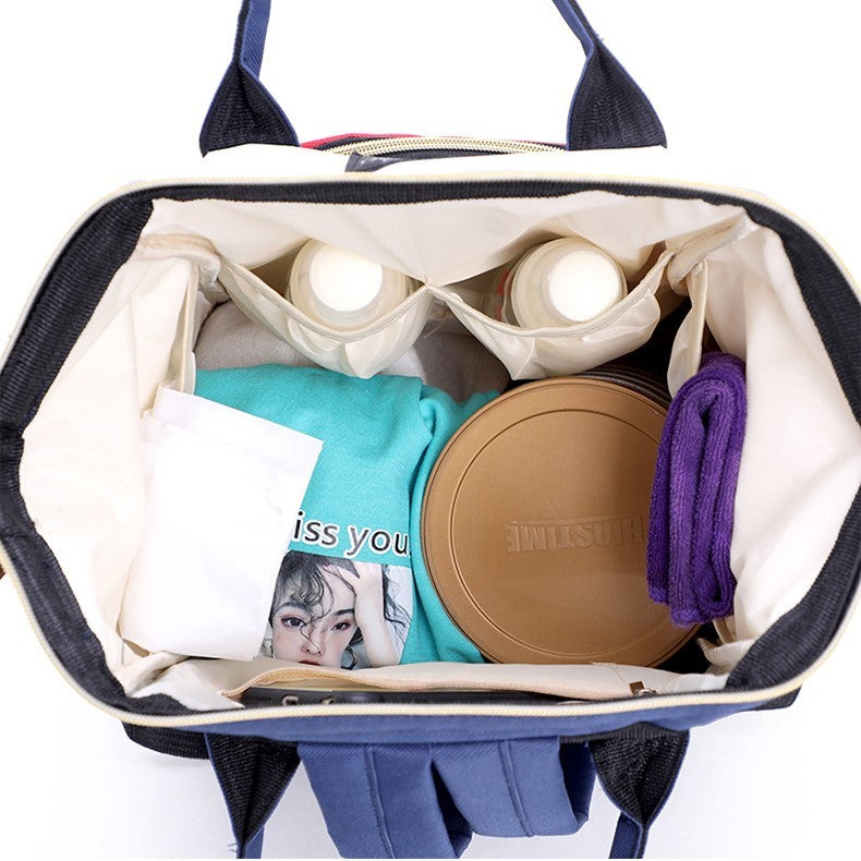 Rucsac Multifunctional pentru Mamici, din Panza Oxford, Compartimentare Multipla, Impermeabil, 43 x 18 x 26 cm, Alb/Rosu/Albastru