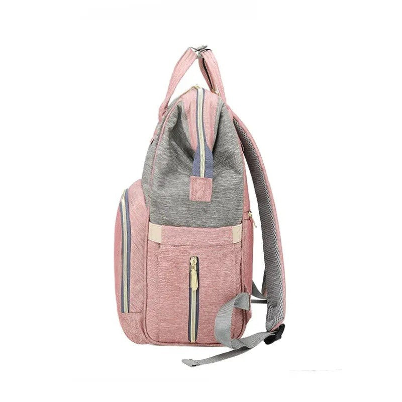 Rucsac Multifunctional pentru Mamici, din Panza Oxford, Compartimentare Multipla, Impermeabil, 43 x 18 x 26 cm, Roz/Gri