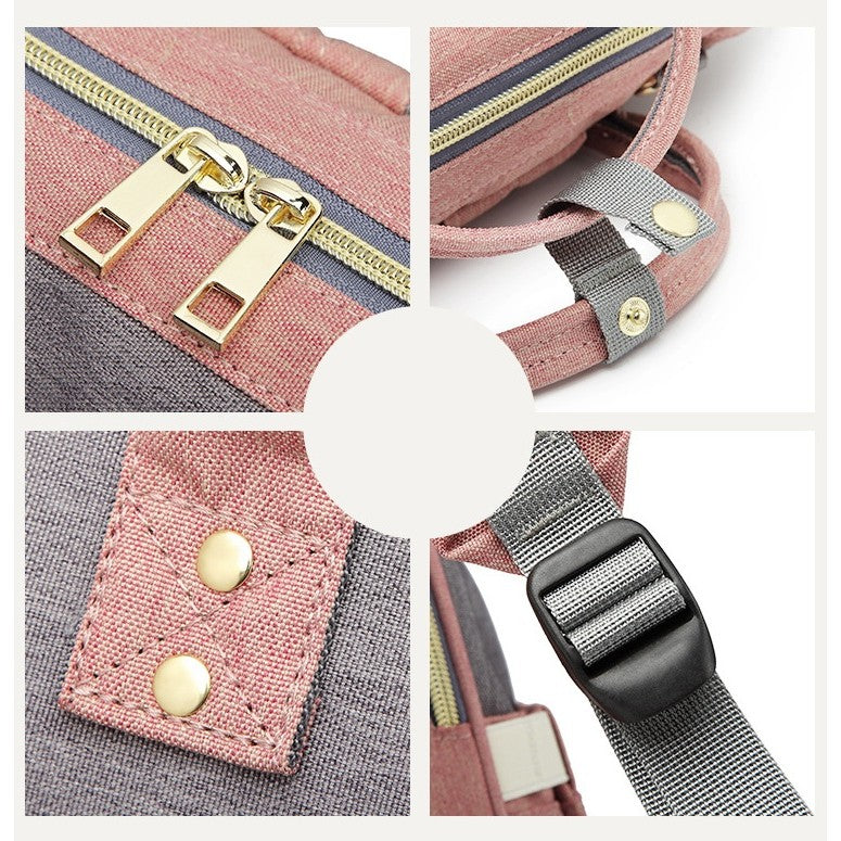 Rucsac Multifunctional pentru Mamici, din Panza Oxford, Compartimentare Multipla, Impermeabil, 43 x 18 x 26 cm, Roz/Gri