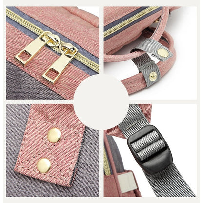 Rucsac Multifunctional pentru Mamici, din Panza Oxford, Compartimentare Multipla, Impermeabil, 43 x 18 x 26 cm, Roz/Gri