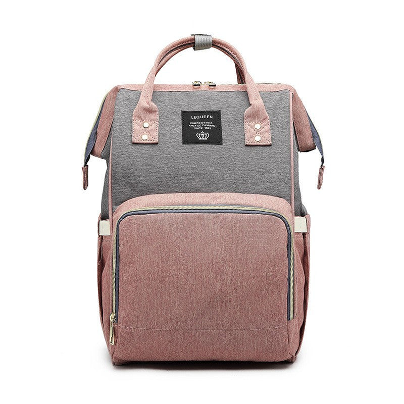 Rucsac Multifunctional pentru Mamici, din Panza Oxford, Compartimentare Multipla, Impermeabil, 43 x 18 x 26 cm, Roz/Gri