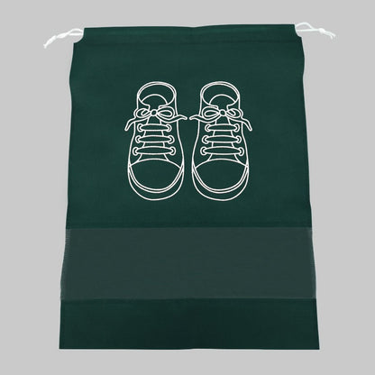 Sac depozitare incaltaminte, pentru voiaj sau depozitare, rezistent la praf, compatibil cu masina de spalat, 27 x 36 cm, verde inchis