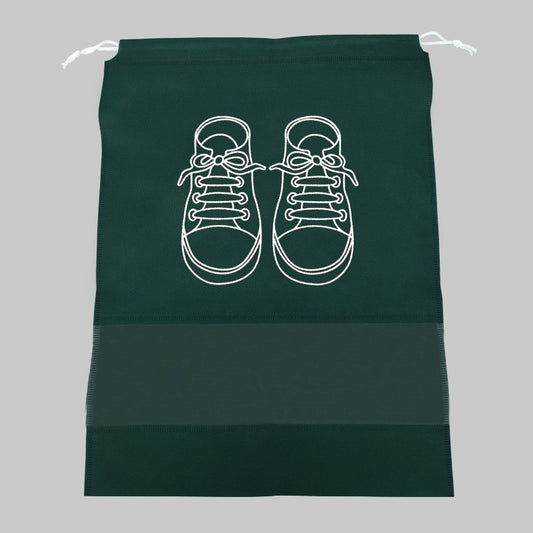 Sac depozitare incaltaminte, pentru voiaj sau depozitare, rezistent la praf, compatibil cu masina de spalat, 27 x 36 cm, verde inchis