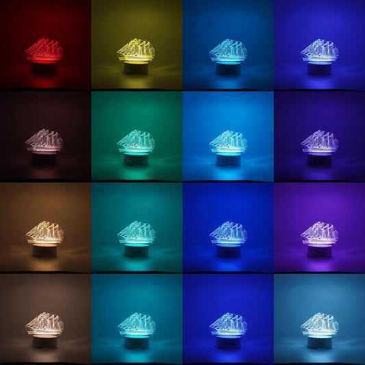 Lampa LED decorativa, 3D, Vapor, cu telecomanda, doua moduri de alimentare USB si baterii, 20 cm inaltime, din material acril si lumina multicolora, alb