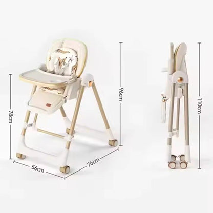 Scaun de Masa 2in1, pentru Copii 6 luni - 4 Ani, Pliabil, cu Roti, Balansoar, Leagan, Reglabil, Tava de Masa Dubla, Centura in 5 Puncte, 96 x 56 x 76 cm, Sampanie