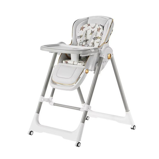 Scaun de Masa 2in1, pentru Copii 6 luni - 4 Ani, Pliabil, cu Roti, Balansoar, Leagan, Reglabil, Tava de Masa Dubla, Centura in 5 Puncte, 96 x 56 x 76 cm, Gri
