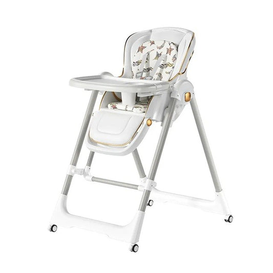 Scaun de Masa 2in1, pentru Copii 6 luni - 4 Ani, Pliabil, cu Roti, Balansoar, Leagan, Reglabil, Tava de Masa Dubla, Centura in 5 Puncte, 96 x 56 x 76 cm, Alb
