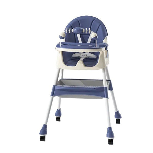 Scaun de Masa 2in1, pentru Copii de la 6 luni - 5 Ani, Inaltime Reglabila, Centura in 5 Puncte, Tava de Masa, Roti cu Frana, Cos Depozitare, Jucarie Inclusa, 94 x 78 x 60 cm, Albastru/Alb